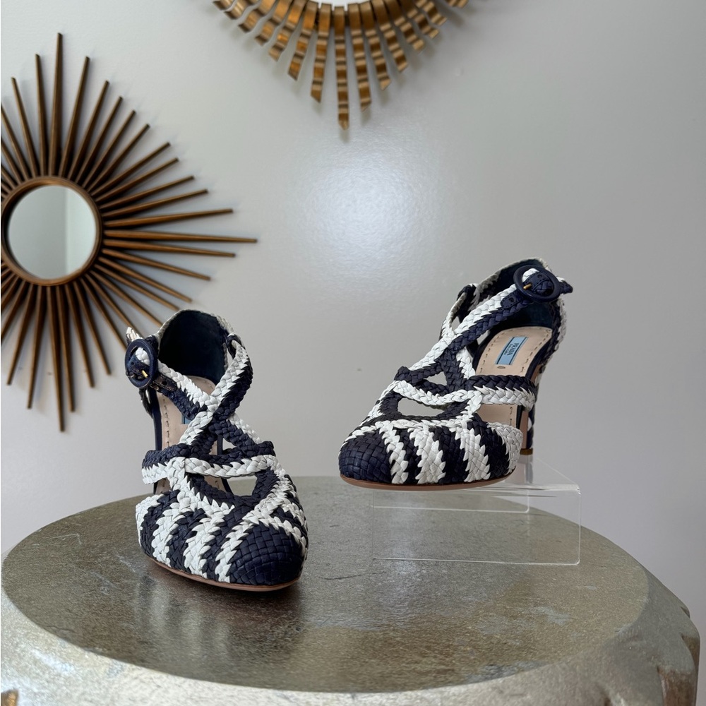 Prada - Spring 2011 Runway Blue and White Madras Woven Leather